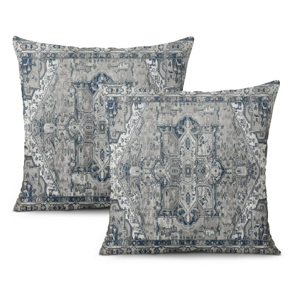 Upgrade Your Decor with Boho Navy Blue Grey Pillow Covers, 16x16 inches, Set of 2 - Ethnic Vintage Bohemian Carpet Design, Great for Bedrooms, Sofas, Couches, and Porches