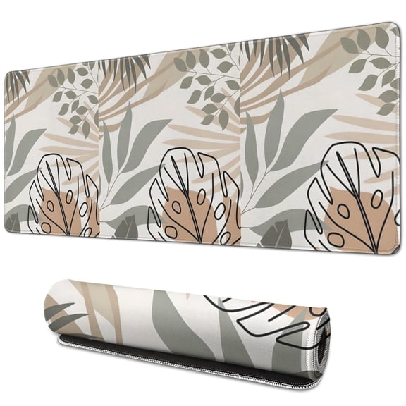Upgrade Your Desk with Large Waterproof Desk Mat | Non-Slip Rubber Base | Abstract Art with Boho Leaves Design | Ideal for Office Laptop | 31.5 X 11.8 Inch