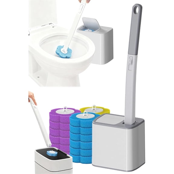 Upgrade Disposable Toilet Brush, Disposable Toilet Cleaning Set with Holder & Refills, Extended Handle Bowl Brush for Hygienic Bathroom Maintenance, 18 Disinfecting Heads Included - Color1