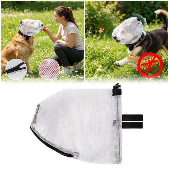 Upgrade Dog Foxtail Mask, Dogs Net Mesh Hood with Mouth Zipper Head Face Ear Protector Field Guard Prevent Foxtails Chewing and Licking, Allows Panting and Drinking