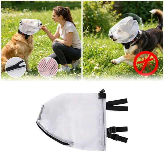 Upgrade Dog Foxtail Mask, Dogs Net Mesh Hood with Mouth Zipper Head Face Ear Protector Field Guard Prevent Foxtails Chewing and Licking, Allows Panting and Drinking