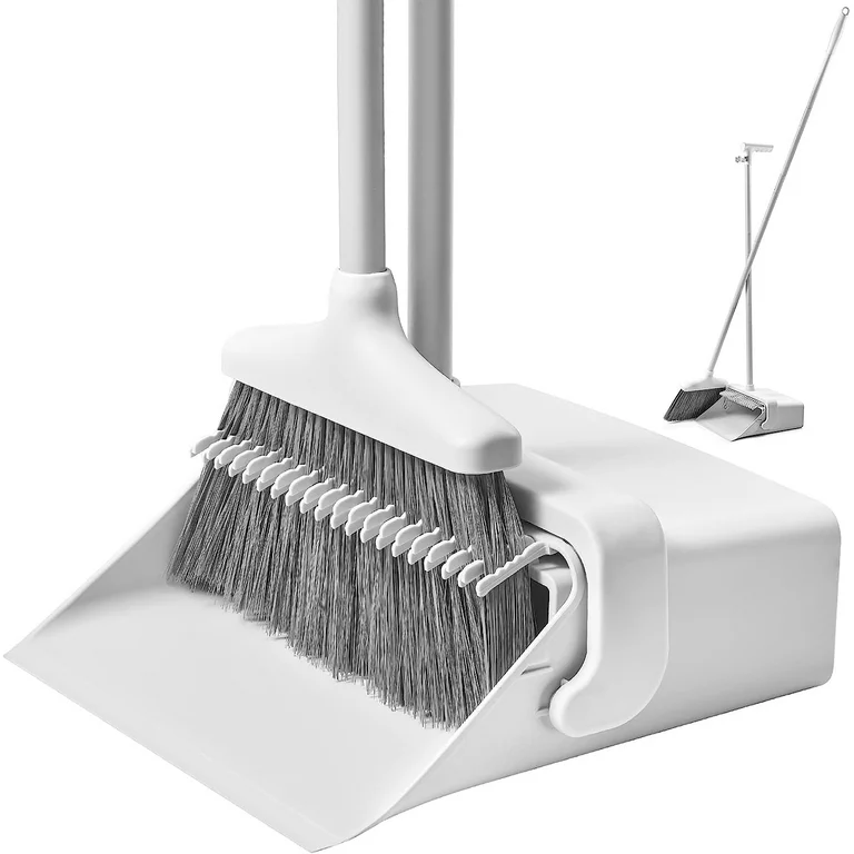 Upgrade Double Comb Broom and Dustpan Set for Home Upright 55" Long