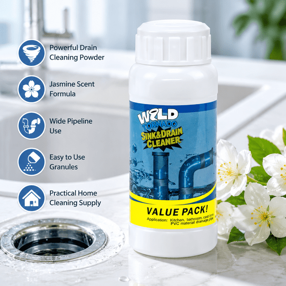 Upgrade Drain Cleaner Powder, Jasmine Scent Pipe Dredge Clog Remover for Kitchen Sink, Toilet, Bathroom, Sewer and Household Pipeline Cleaning