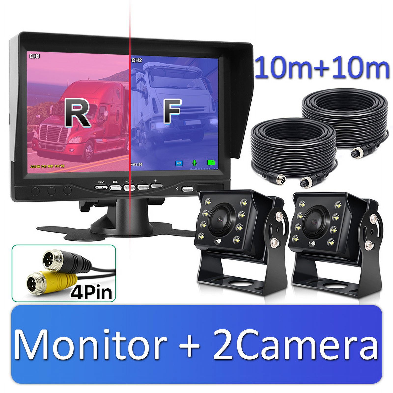 Upgrade Dual Backup Camera Monitor Kit 7in HD 1080P IP69 Waterproof