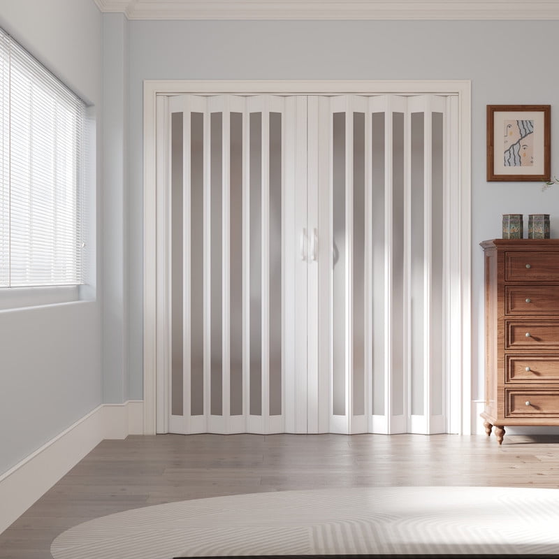 White Frosted Acrylic and Vinyl Accordion Closet Door