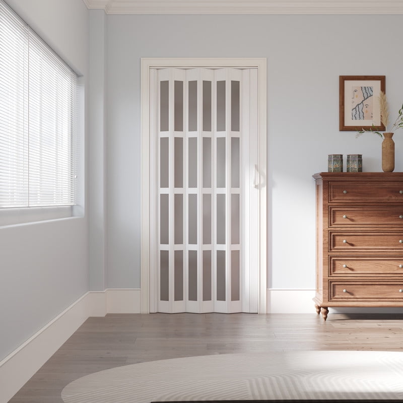 White Frosted Acrylic and Vinyl Accordion Closet Door