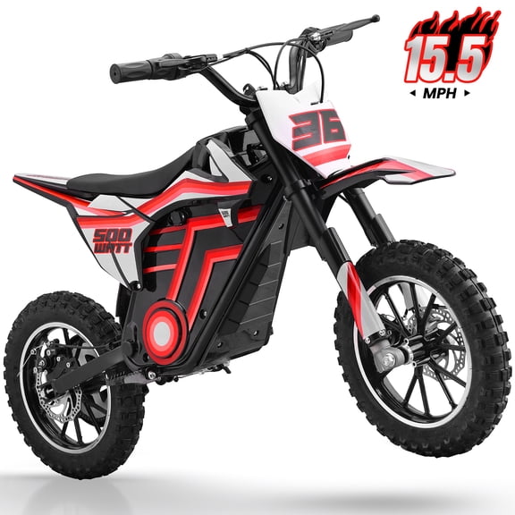 Upgrade Electric Dirt Bikes for Kids 8-14,500W 15Ah Off Road Motorcycle with 23 Miles Rang,15 MPH Max Variable Speed,Disc Brake,Dual Suspension,165Lbs Capacity(Red)