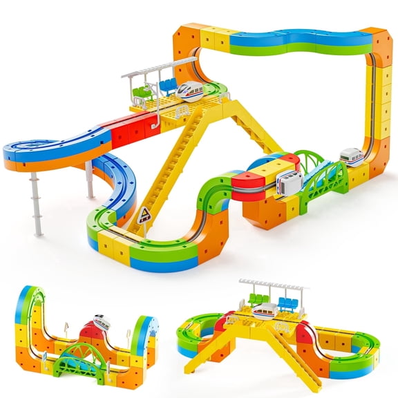 KNMDU Electric Train Set 113 Pieces 3D Infinity Track Flexible Tracks for Kids N Scale