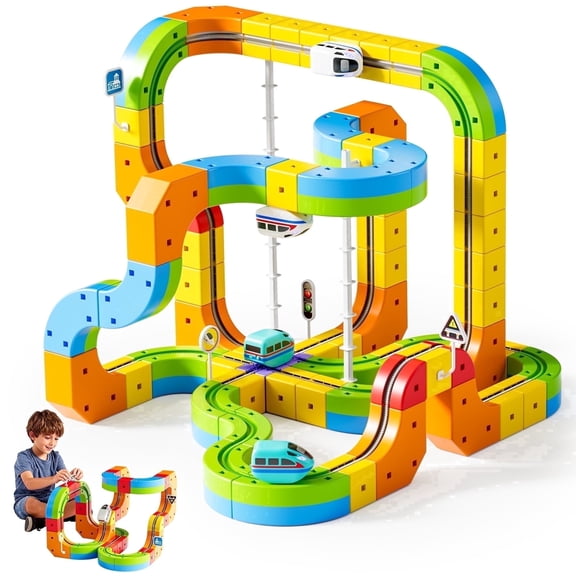 KNMDU 88-Piece Magnetic Electric Train Set, 3D Infinity Building Block Track Train Toy, Gift for Kids Ages 4-8