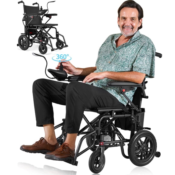 Upgrade Electric Wheelchair,Lightweight Portable Electric Wheelchairs for Adults,Sunderwell Motorized Wheelchair with 360°Joystick,286lbs Capacity,Black