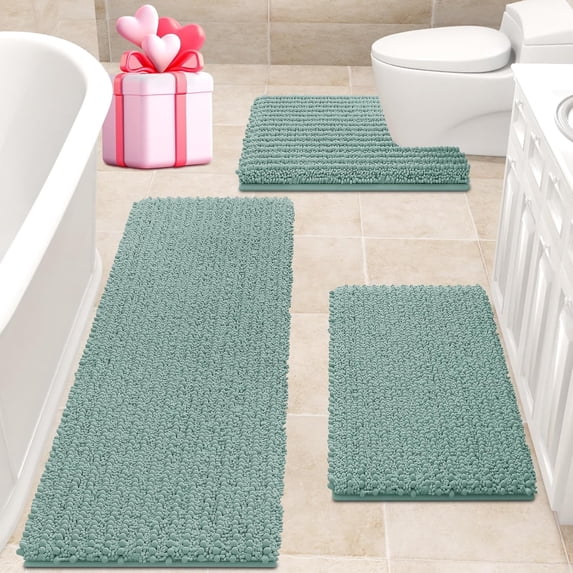 HAKUNA Upgrade Extra Eggshell Blue Bathroom Rug Set 3 Pieces Ultra Soft, Thick Absorbent Bath Mats, Non Slip Chenille Toilet Mat for Bathroom, Bedroom, Kitchen