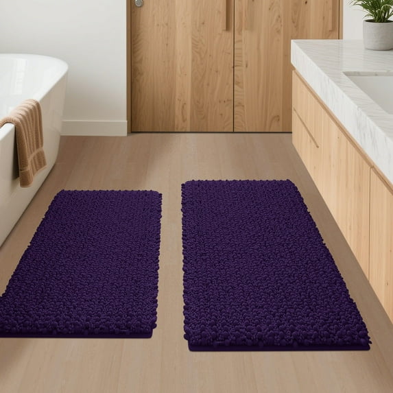 HAKUNA Upgrade Extra Large Dark Purple Bathroom Rug Set 2 Pieces 32"x20"+24"x17" Ultra Soft, Thick Absorbent Bath Mats, Non Slip Chenille Toilet Mat for Bathroom, Bedroom, Kitchen