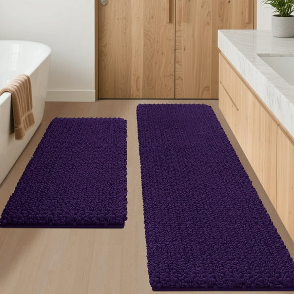 HAKUNA Upgrade Extra Large Dark Purple Bathroom Rug Set 2 Pieces 32"x20"+60"x20" Ultra Soft, Thick Absorbent Bath Mats, Non Slip Chenille Toilet Mat for Bathroom, Bedroom, Kitchen