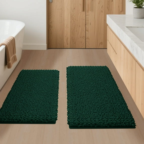 HAKUNA Upgrade Extra Large Deep Green Bathroom Rug Set 2 Pieces 32"x20"+24"x17" Ultra Soft, Thick Absorbent Bath Mats, Non Slip Chenille Toilet Mat for Bathroom, Bedroom, Kitchen