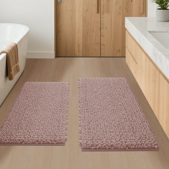 HAKUNA Upgrade Extra Large Dusty Pink Bathroom Rug Set 2 Pieces 32"x20"+24"x17" Ultra Soft, Thick Absorbent Bath Mats, Non Slip Chenille Toilet Mat for Bathroom, Bedroom, Kitchen