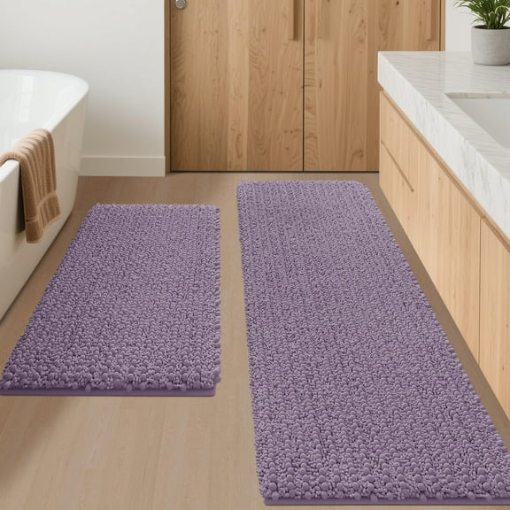 HAKUNA Upgrade Extra Large Lavender Bathroom Rug Set 2 Pieces 24"x17"+48"x20" Ultra Soft, Thick Absorbent Bath Mats, Non Slip Chenille Toilet Mat for Bathroom, Bedroom, Kitchen