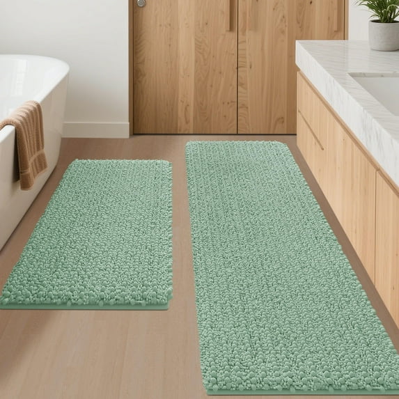 HAKUNA Upgrade Extra Large Sage Bathroom Rug Set 2 Pieces 24"x17"+48"x20" Ultra Soft, Thick Absorbent Bath Mats, Non Slip Chenille Toilet Mat for Bathroom, Bedroom, Kitchen