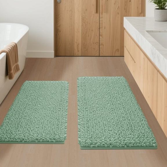 HAKUNA Upgrade Extra Large Sage Bathroom Rug Set 2 Pieces 32"x20"+24"x17" Ultra Soft, Thick Absorbent Bath Mats, Non Slip Chenille Toilet Mat for Bathroom, Bedroom, Kitchen