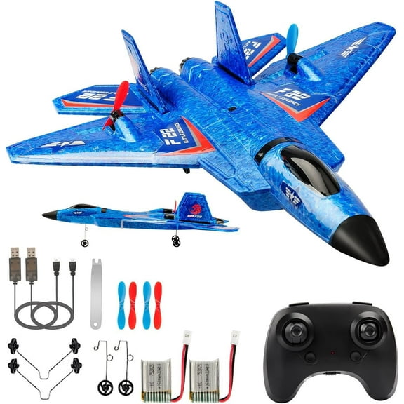 Upgrade F-22 Raptor Fighter RC Airplane 2.4GHz Remote Control with 6-axis Gyro Stabilizer RTF Easy to Fly Outdoor Toy Jet Aircraft Glider for Beginners
