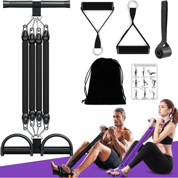 Upgrade Foot Pedal Resistance Band Adjustable 2-Tube Pedal Ankle Puller Resistance Band with Handle Multifunction Home Gym Equipment Stirrup Puller for Men Women for Full Body Exercise