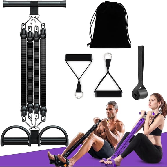 Upgrade Foot Pedal Resistance Band Adjustable 4-Tube Pedal Ankle Puller Resistance Band with Handle Multifunction Home Gym Equipment Stirrup Puller for Men Women for Full Body Exercise