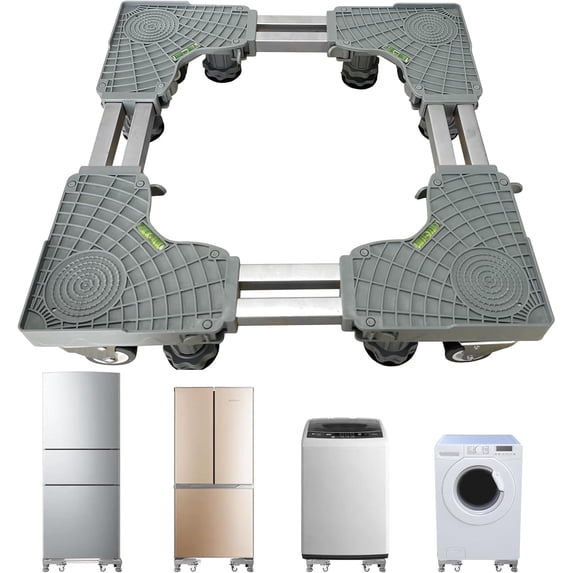 Upgrade Fridge Stand Mobile Base With 4 Locking Wheels And 8 Strong Feet Adjustable Furniture Dolly for Washer Dryer Washing Machine Stand Pedestal, Refrigerator Stand