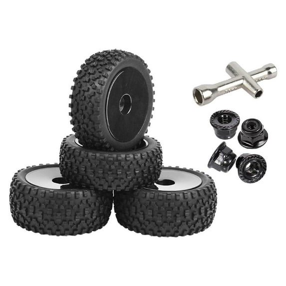 Upgrade Front Rear Tires 1:10 Modified Glued Assembly Car Parts 12mm Hex DIY 4 Pieces RC Car Tires for HPI Car Model Lovers - Black