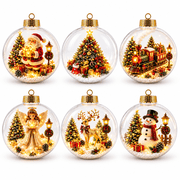 Upgrade Glowing Christmas Story Ornament, 3.94" Glowing Christmas Ornament Ball, 6PCS Light-Up Mini Holiday Scene with Warm LED Light, Ornaments Bulk for Tree Mantel, Holiday Decoration  Mix1-6