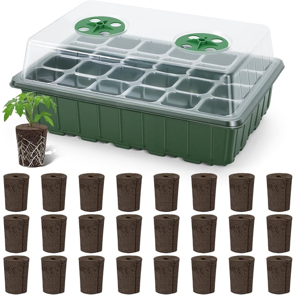 Upgrade Grow Sponges with Tray, 24 Pack Seed Starter Pods & Plugs for Cuttings, Hydroponic Starting, Plant Herbs Vegetables Flowers, Easy Transplant Rooter