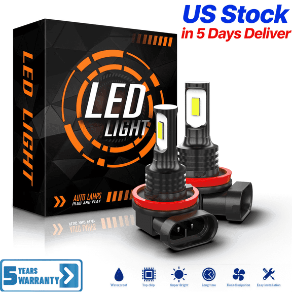 Upgrade H11/H8/H9 LED Bulb for Fog Lamp Foglight, 6500K White, 6X 1800LM Super Brightness Light Bulb, 1:1 Size No Adapter Needed Plug-n-Play, Canbus Ready, Pack of 2