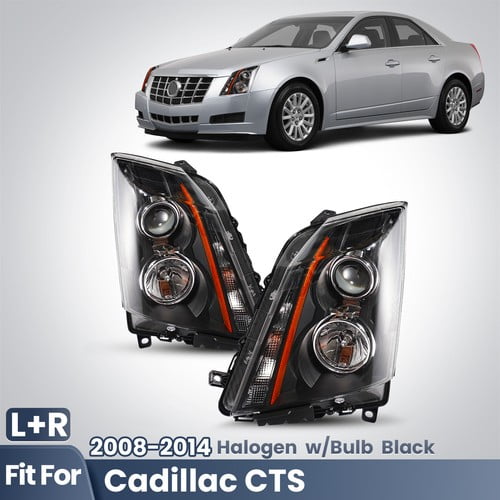 Upgrade Halogen Headlight For 2008-2014 Cadillac CTS Black w/Bulbs Left+Right