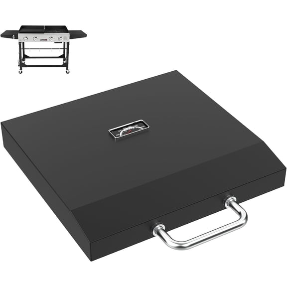 Upgrade Hard Cover Hood for GD401 GD402 GD403 Propane Gas Grill and Griddle Combo, Flat Top Griddle Lid with Thermometer for 4-Burner Grill, Black