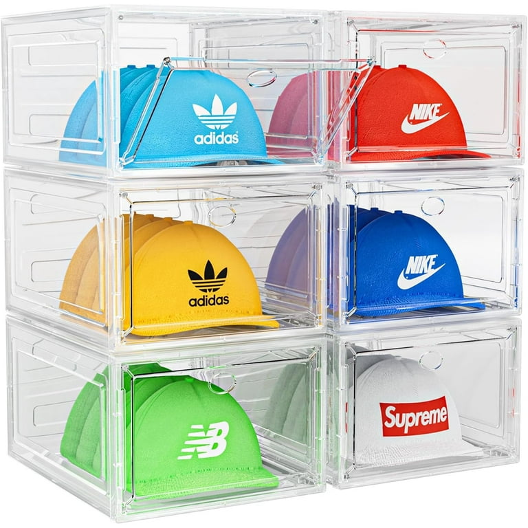 Upgrade Harder Solid Plastic Hat Organizer Box 6 Boxes for 40 Pack Hats Baseball Cap Storage Solution for Tidy and Dust Free Collection Stackable and Combinable Clear Magnetic Front Door Sui Walmart.c...