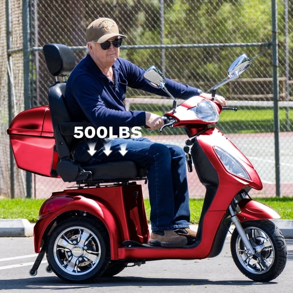 Upgrade Heavy Duty 3 Wheel Mobility Scooter for Seniors & Adults 500lbs Capacity,Arshin Electric Powered Wheelchair Device for Travel,800W All Terrain Mobility Scooter,31 Miles Range,7-15 Mph(Red)