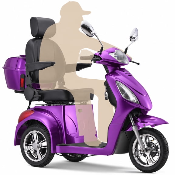Upgrade Heavy Duty 3 Wheel Mobility Scooter for Seniors & Adults 500lbs Capacity,Electric Powered Wheelchair Device for Travel,800W All Terrain Mobility Scooter,31 Miles Range,7-15 Mph(Purple)