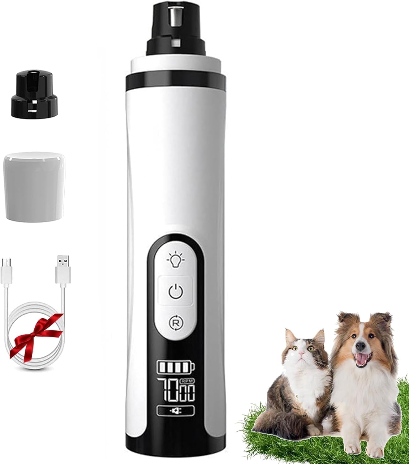 Heusom Silent Groom Pro Nail Grinder For Pets - Ultra Quiet, 3 Speeds, LED Light, USB Rechargeable, Trims Dog & Cat Nails Safely And Easily
