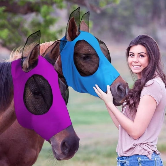 Upgrade Horse Fly Mask With Ears, Equine Fly Mask, Horse Riding Accessories, Equine Grooming Supplies, For Pasture Trail Riding(Blue)