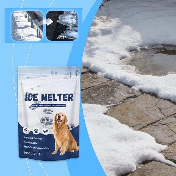 Upgrade! Ice Melt Safe for Pet- Snow Salt & Rock Salt for Snow, Snow Salt for Driveway & Sidewalk Effective at Sub-Zero Temperature, 100g