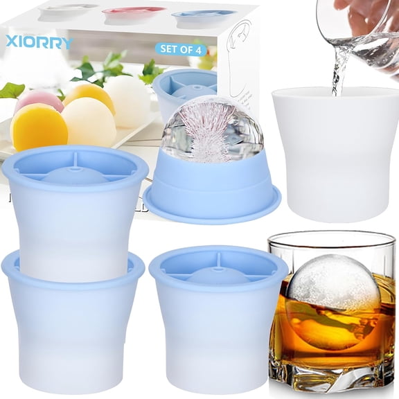 (Upgrade) Ice Molds 4 PCS, Silicone Sphere Mold Maker, Stackable Easy Release Circle Cube with Lids, Spherical Makers Lids for Whiskey, Cocktails, Bourbon, and Drinks