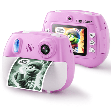 Losei Selfie Digital Camera for Kids with 1080P Video, Instant Print Camera with 2 Rolls Print Paper & 32G Card for DIY, Fun Gift for Girls Boys 3-12 Years Old (Pink)