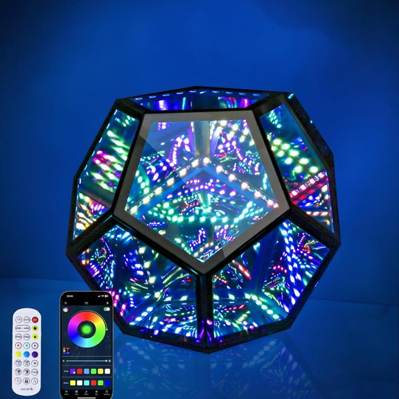 Upgrade Larger 9.0610.4310.43in Infinity Mirror Light Cool Led Changing Night Dodecahedron Light with Music Sync Function for USB Powered for Computer Gaming Desk$$Tools & Hardware Other