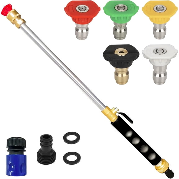 Upgrade Leak-Free jet nozzle high pressure hose nozzleSuitable for garden hoses high pressure power washer wand with 5 High Pressure hydro nozzles and Quick Connectors (black)