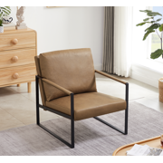 Upgrade Leather Accent Chairs for Living Room Chairs with Extra Thick Padded Backrest and Seat Cushion Non-Slip Adsorption Feet, Metal Frame Bedroom Chairs for Home/Office/Hotel, (Camel)