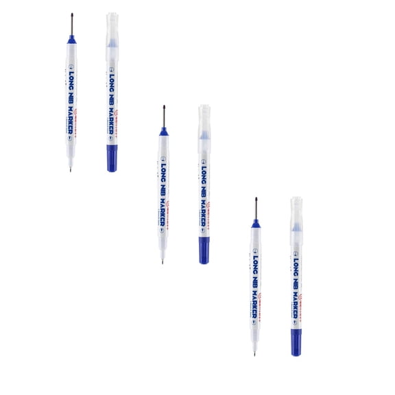 Upgrade Long Head Deep Hole Marker Set - 3 Pack, Carpenter Ink Marker Pens, Long-Reach 20mm Nib, Weather-Resistant Ink for Outdoor Lumber, Compact, 3 Pack