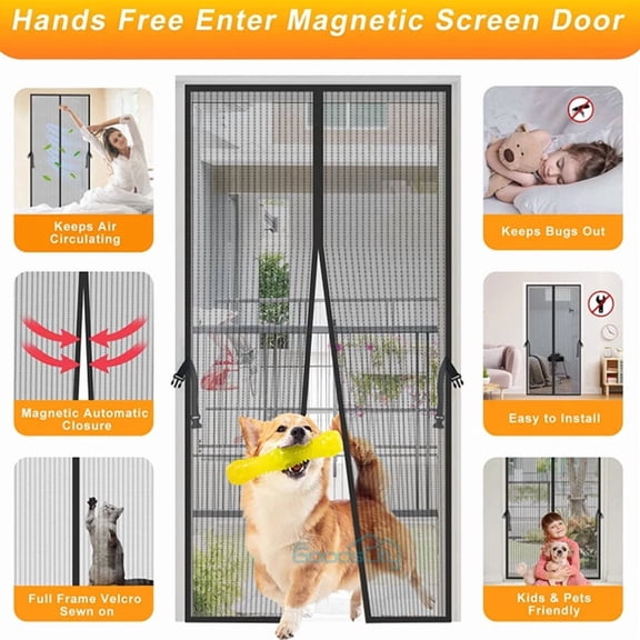 Upgrade Magnetic Screen Door Hands-Free Durable Fiberglass Mosquito Mesh Curtain