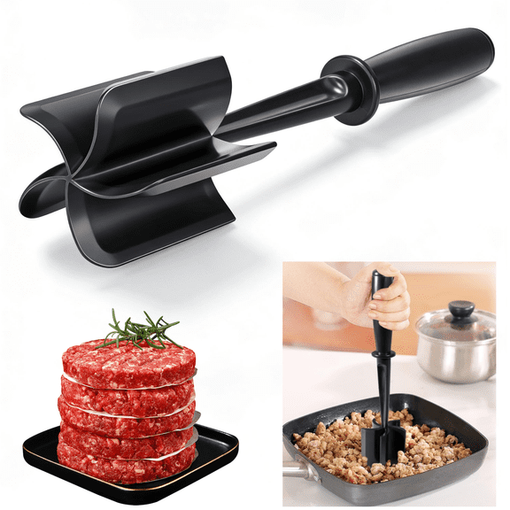 Mince Masher, Ground Beef Meat Masher with 5-Blade Head, Versatile High-Temp Heat-Resistant Hamburger Meat Chopper, Non-Stick Mince Meat Shredder for Ground Turkey/Beef, Nylon Utensil Cookware