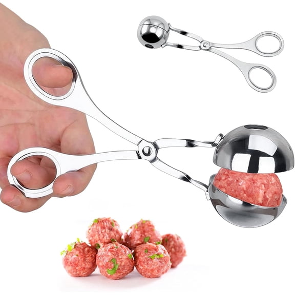 Upgrade Meatball Maker Non-Stick Stainless Steel Meatball Scoop with Anti-Slip Handles, 2-Pack Meat Baller for Kitchen, Cake Pop Maker, Cookie Scoop, Melon Baller & Ice Cream Scoop (Small Size) P