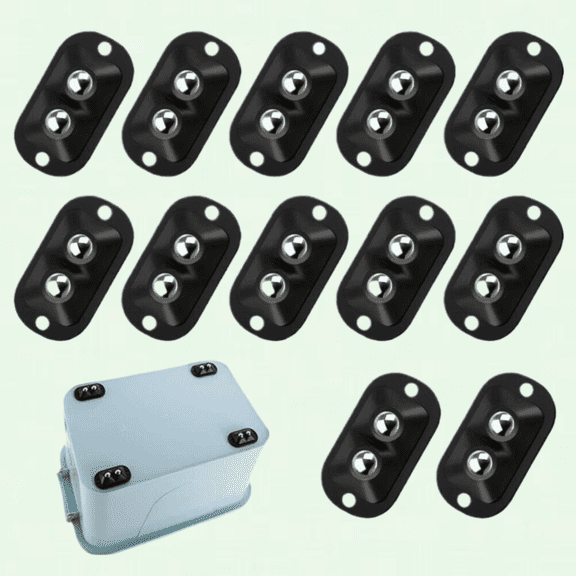 Upgrade Mini Self Adhesive Caster, 360 Rotation, Double Roller Ball Swivel Casters, Universal Sticky Pulley Steel Ball Wheels, Set of 12
