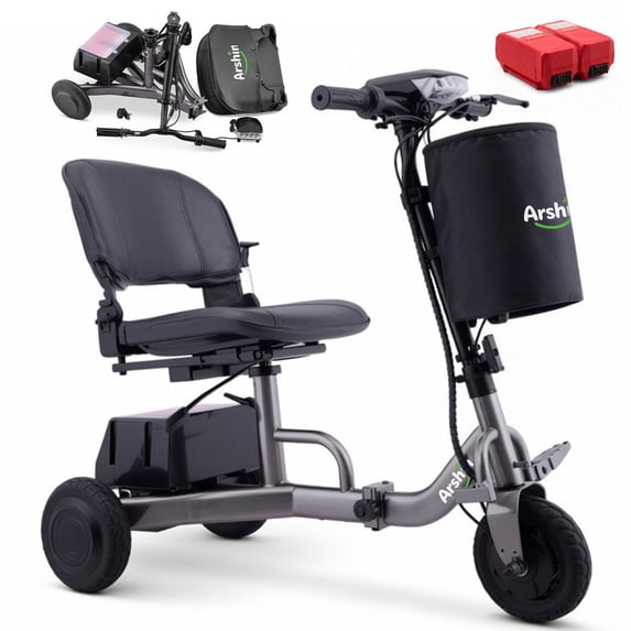 Upgrade Mobility Scooter Lightweight Foldable,All Terrain Mobility Scooters for Seniors & Adults,300lbs Electric Wheelchair Strong Device for Travel,2 Batteries,Variable Speed(Gunmetal)