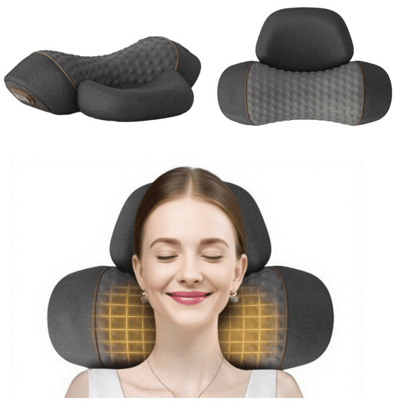 Upgrade Neck Pillow with Heat (Black) | Premium Memory Foam, Portable,Ideal Gift | Improves Sleep
